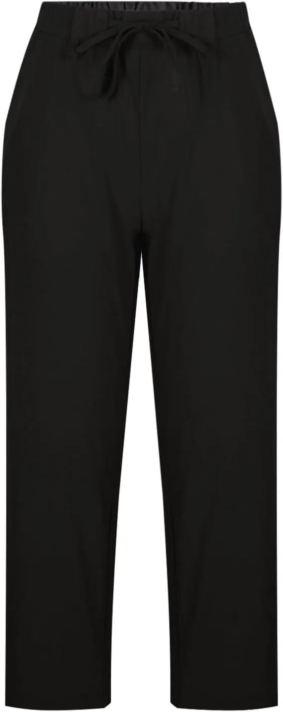 Linen Pants for Women Casual Drawstring Cropped Wide Leg Trousers Breathable Summer Palazzo Pants with Pockets