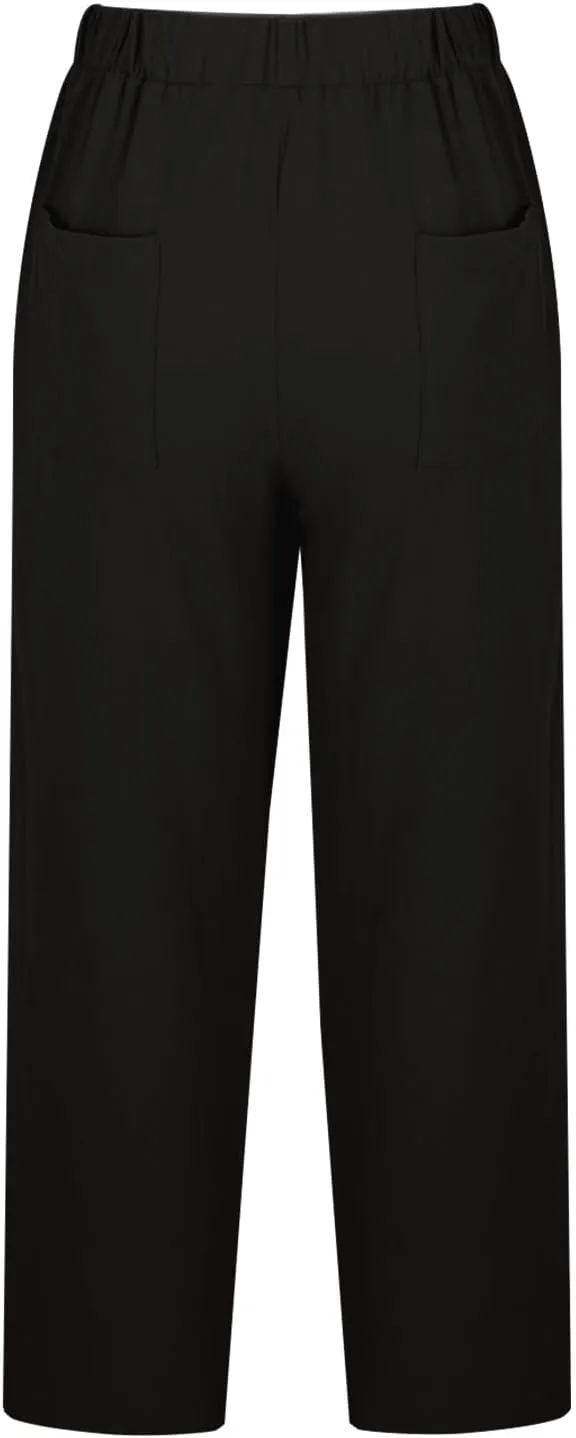 Linen Pants for Women Casual Drawstring Cropped Wide Leg Trousers Breathable Summer Palazzo Pants with Pockets