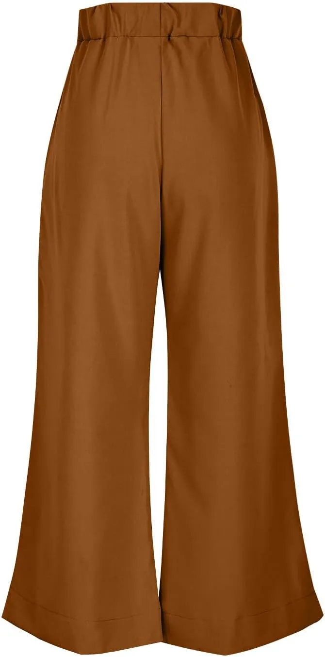 Linen Pants Women 2025 Summer Wide Leg High Waisted Lightweight Womens Trousers with Pockets Loose Casual Lounge Pant
