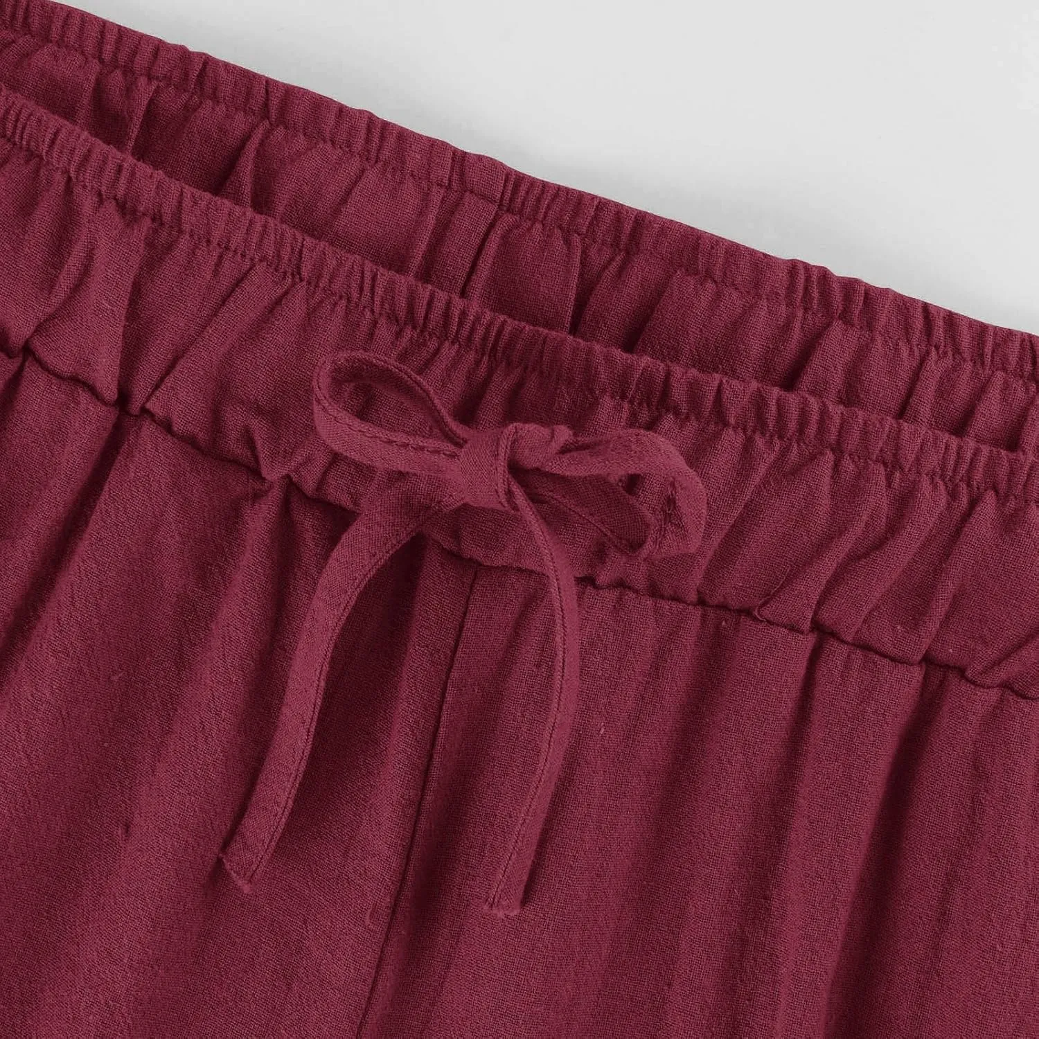 Linen Pants Women Summer Casual Wed Leg Lounge Trousers Drawstring High Waist Cropped Capri Pants Boho Beach Outfits