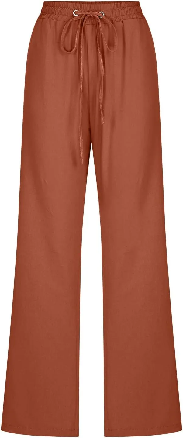 Linen Pants Women Summer Loose Mid Waisted Breathable Trousers Casual Fall Long Comfy Lounge Pants with Pockets