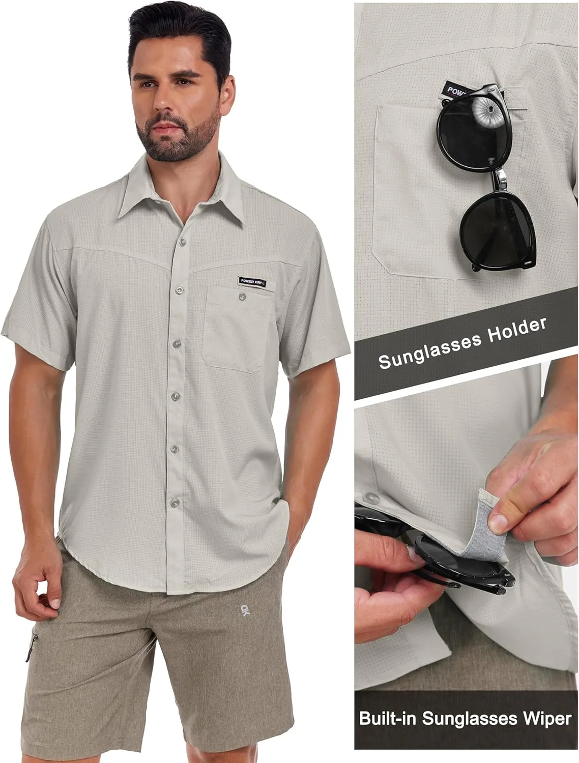Little Donkey Andy Men's Breathable UPF 50 Shirt, Lightweight Short Sleeve Button Down Shirts for Fishing Hiking