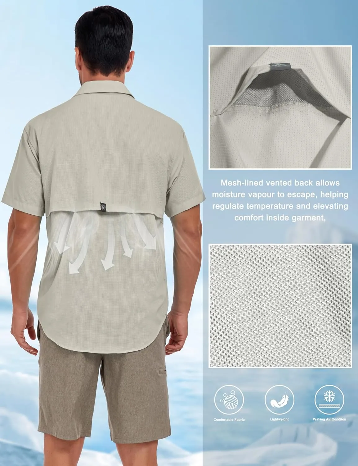 Little Donkey Andy Men's Breathable UPF 50 Shirt, Lightweight Short Sleeve Button Down Shirts for Fishing Hiking