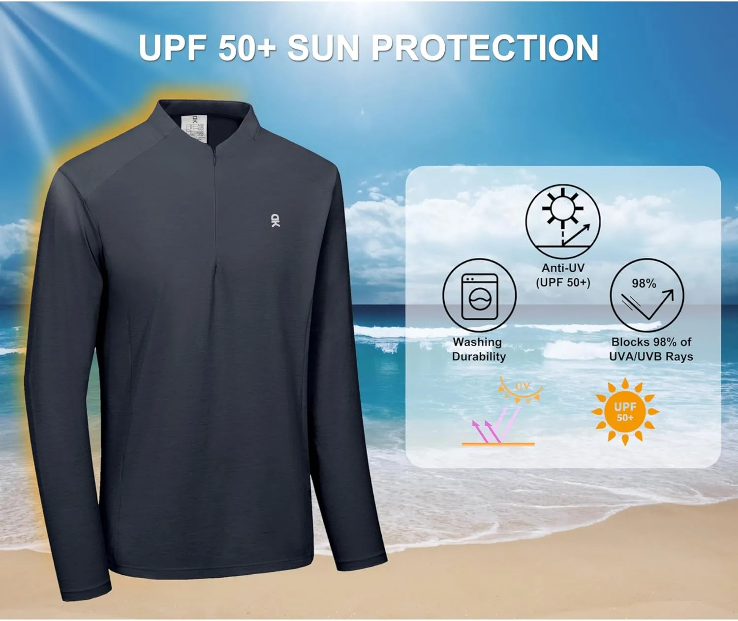 Little Donkey Andy Men's Lightweight Quarter Zip Pullover,UPF 50  Long Sleeve Athletic Shirts for Outdoor Running Golf