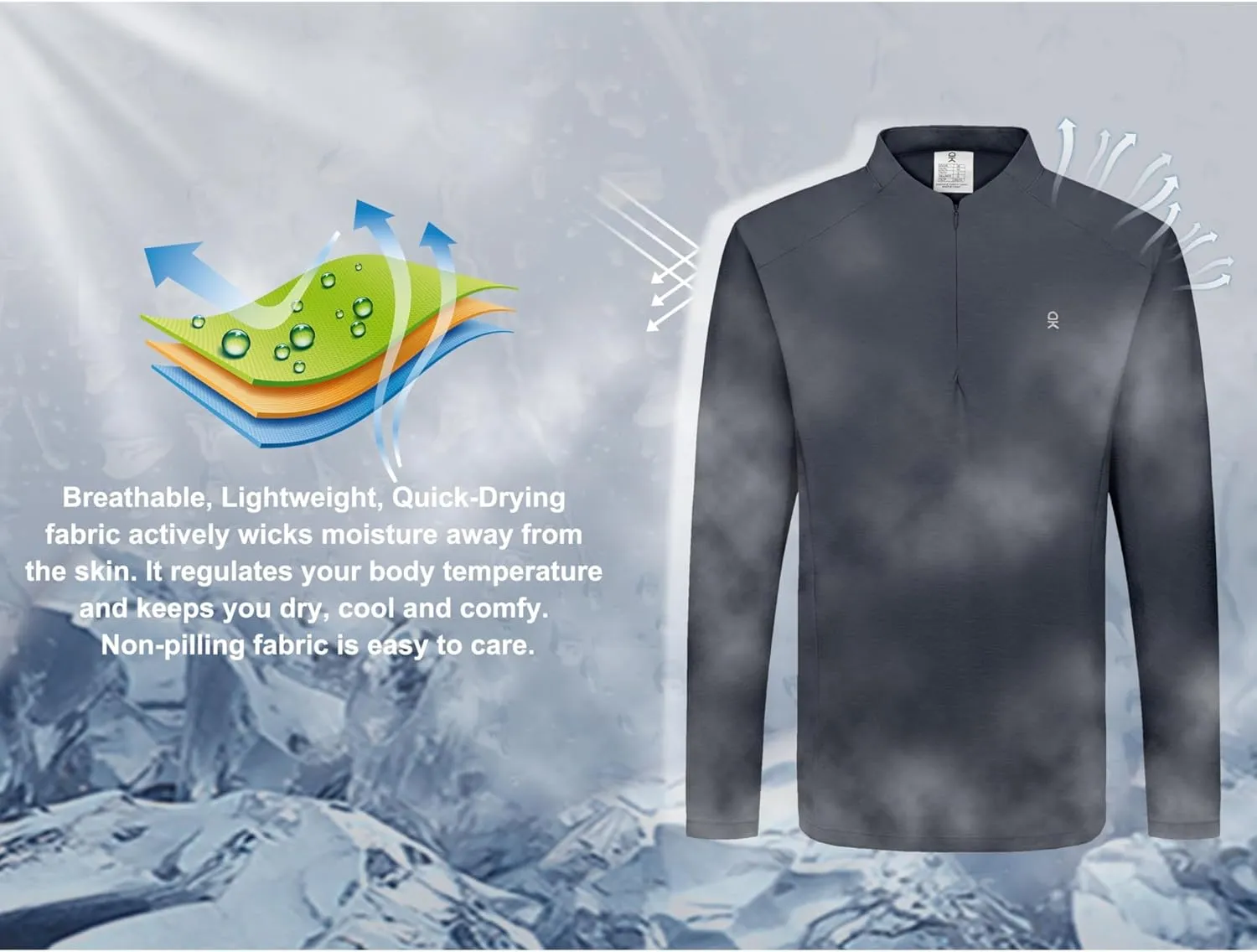 Little Donkey Andy Men's Lightweight Quarter Zip Pullover,UPF 50  Long Sleeve Athletic Shirts for Outdoor Running Golf