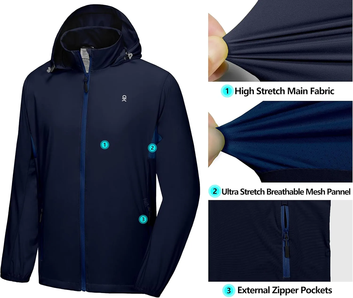 Little Donkey Andy Mens Sun Protection Breathable Jacket UPF 50 , Lightweight Summer Shirts Packable for Running Hiking