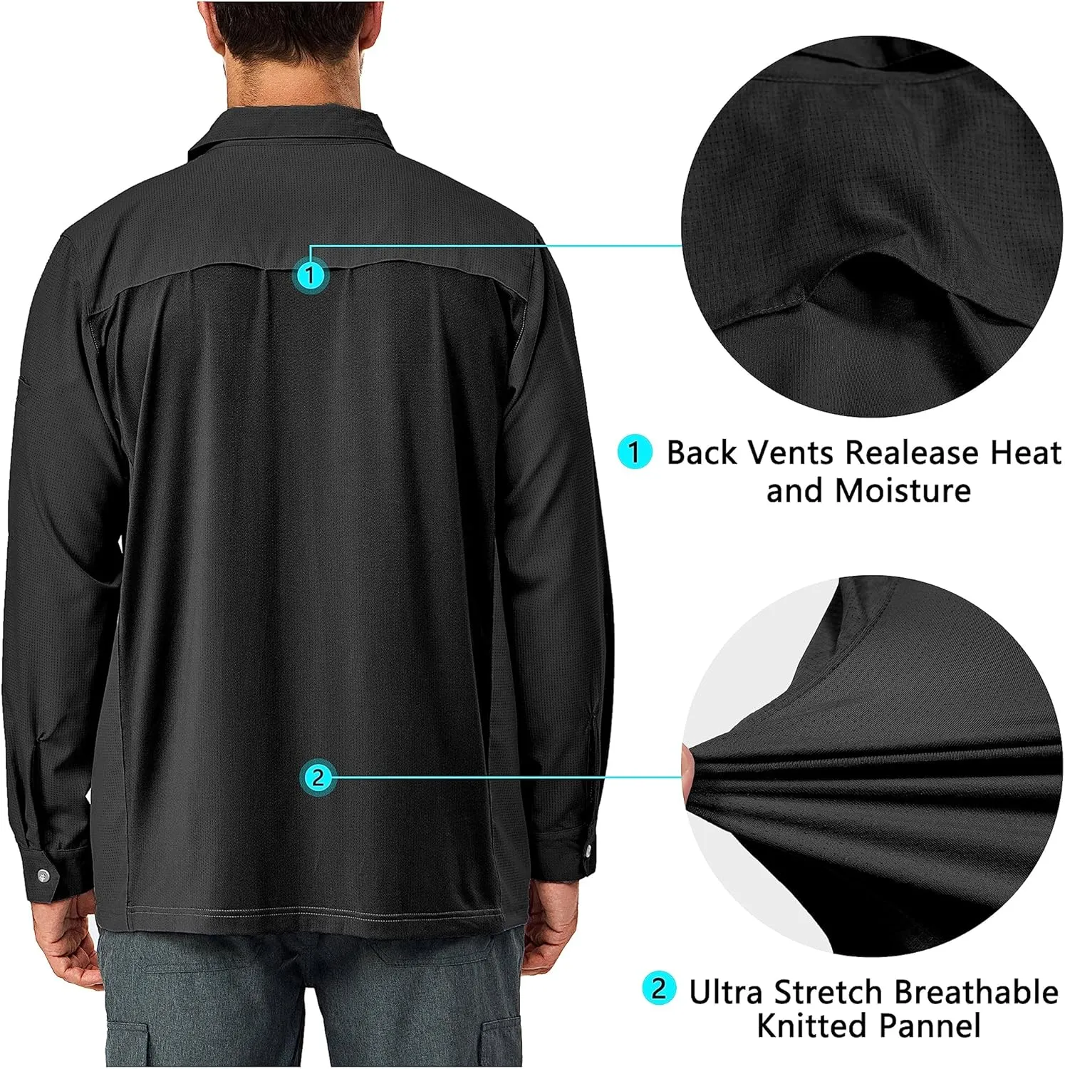 Little Donkey Andy Mens UPF 50  UV Protection Long Sleeve Lightweight Shirt Breathable Quick Dry Hiking Fishing Shirts