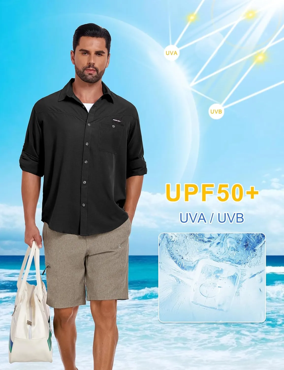 Little Donkey Andy Men's UPF 50 UV Protection Shirt, Breathable Long Sleeve Fishing Hiking Shirts, Quick Dry