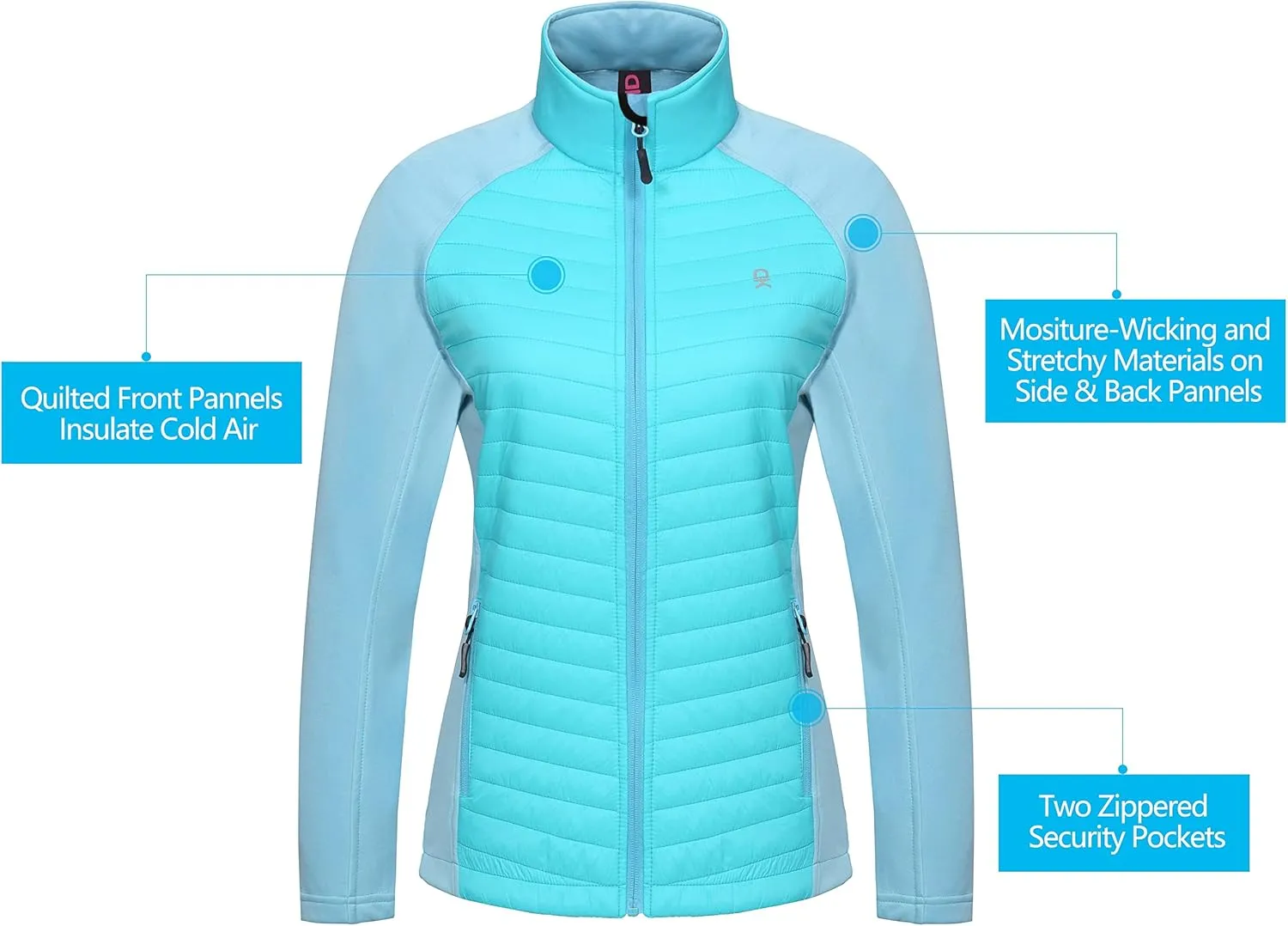 Little Donkey Andy Women's Insulated Hiking Jacket, Thermal Running Hybrid Jacket, Lightweight Breathable and Warm