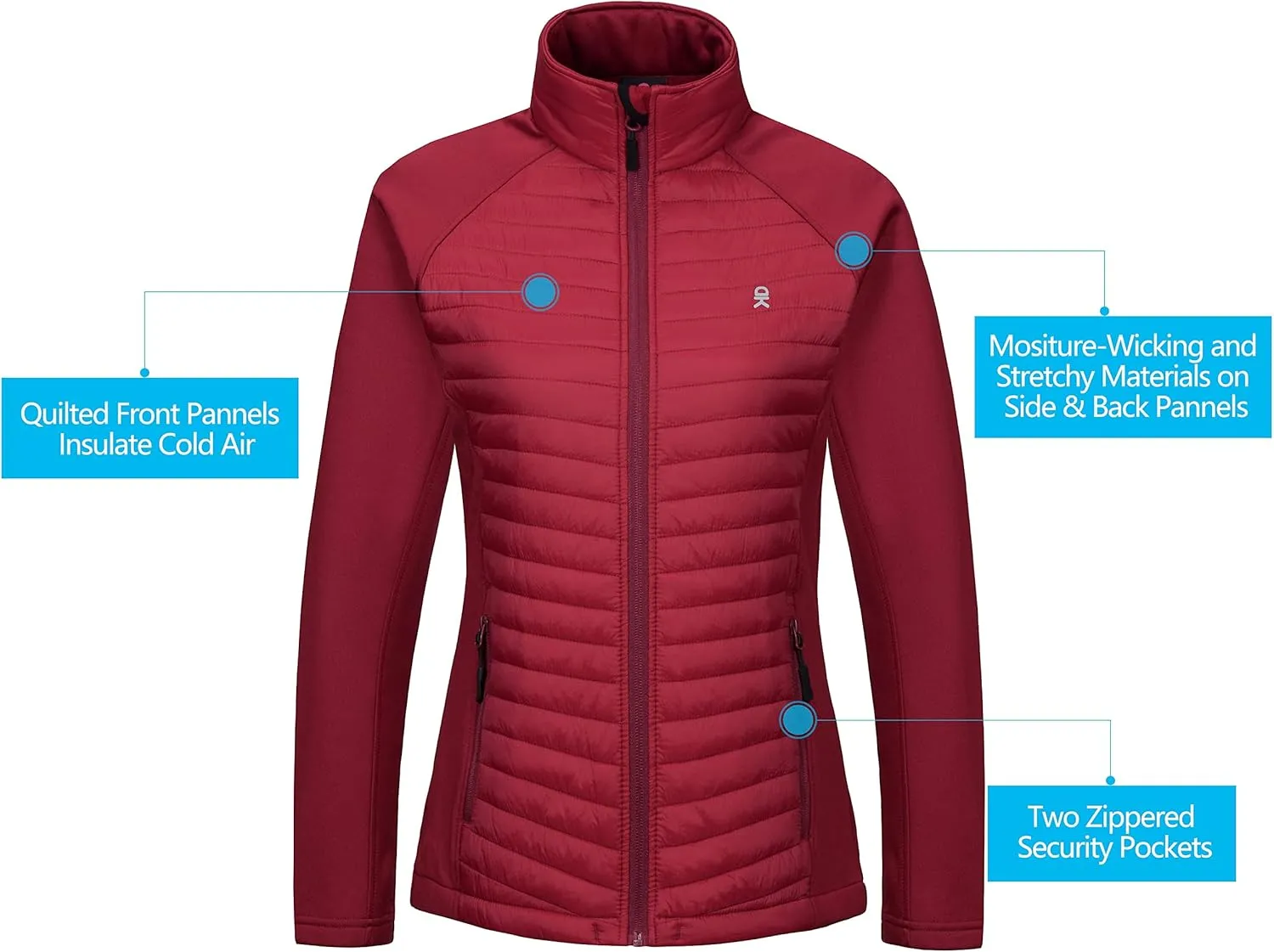 Little Donkey Andy Women's Insulated Hiking Jacket, Thermal Running Hybrid Jacket, Lightweight Breathable and Warm