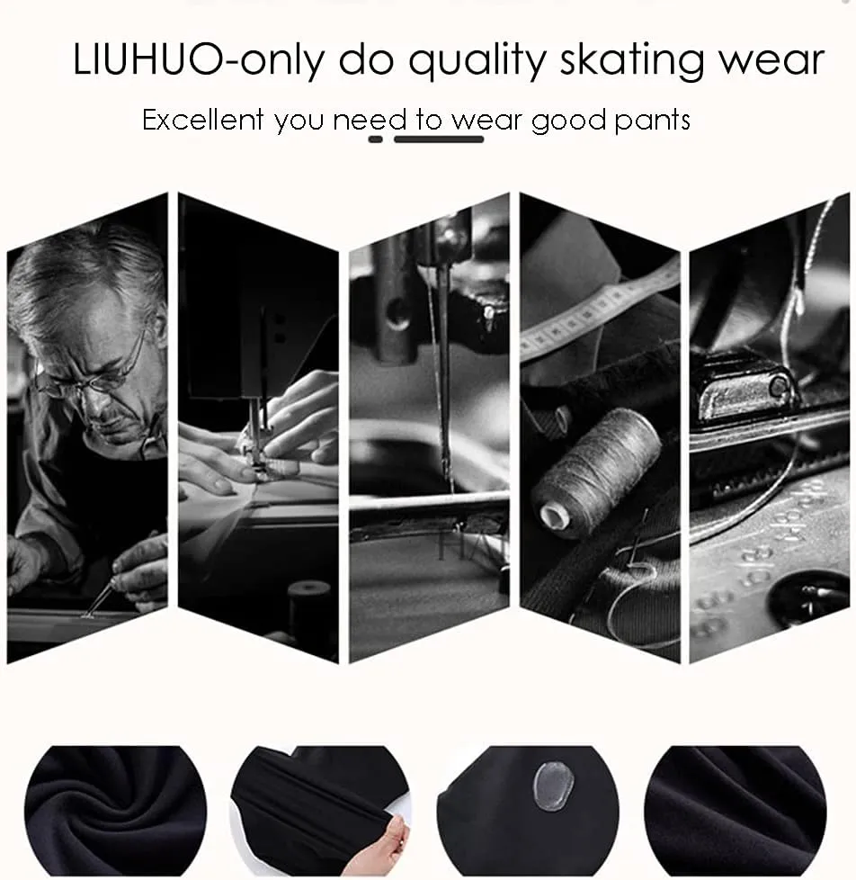 LIUHUO Ice Skating Pants Girls Women's Figure Skating Trousers Black Spin Fleece Breathable Skating Leggings Children