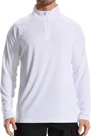 LOOGU Men's Quarter Zip Golf Pullover Long Sleeve 1/4 Zip Mock Neck UPF50  Shirts Running Athletic Hiking Quick Dry Outdoor