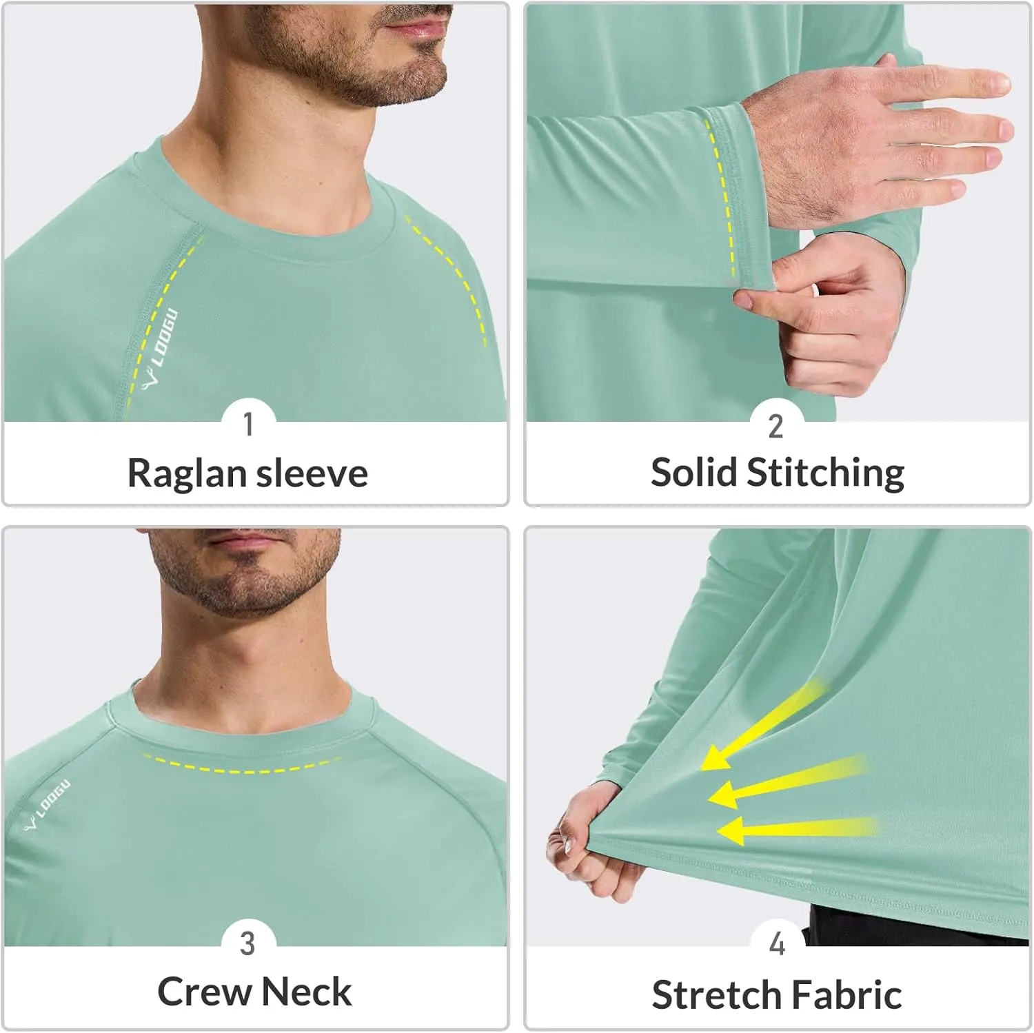 LOOGU Men's UPF 50  UV Sun Protection SPF Rash Guard Lightweight Long Sleeve Shirts Outdoor for Fishing Hiking Swimming