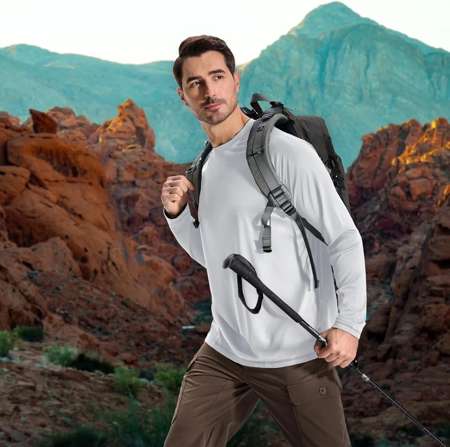 LOOGU Men's UPF 50  UV Sun Protection SPF Rash Guard Lightweight Long Sleeve Shirts Outdoor for Fishing Hiking Swimming