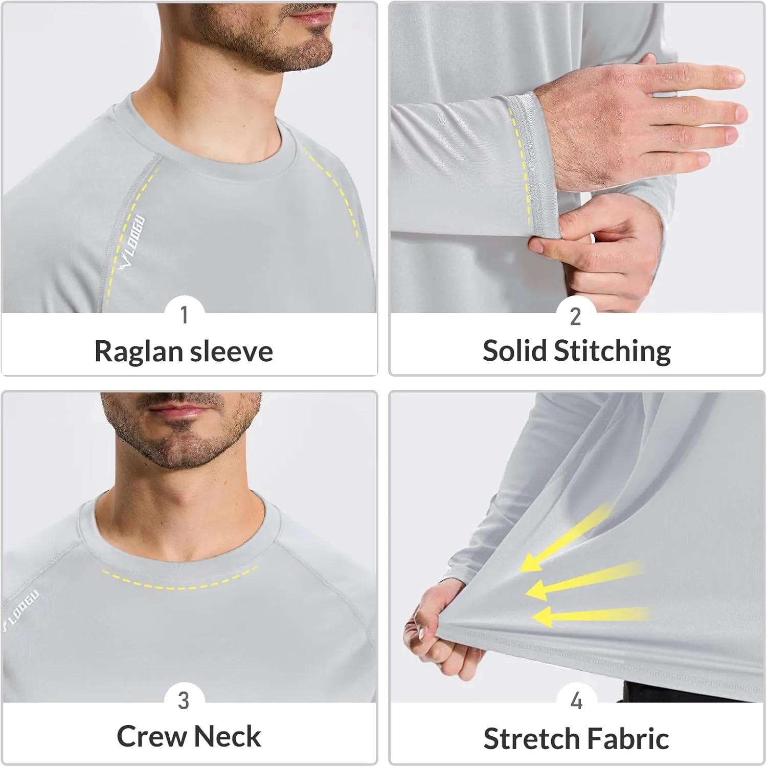 LOOGU Men's UPF 50  UV Sun Protection SPF Rash Guard Lightweight Long Sleeve Shirts Outdoor for Fishing Hiking Swimming