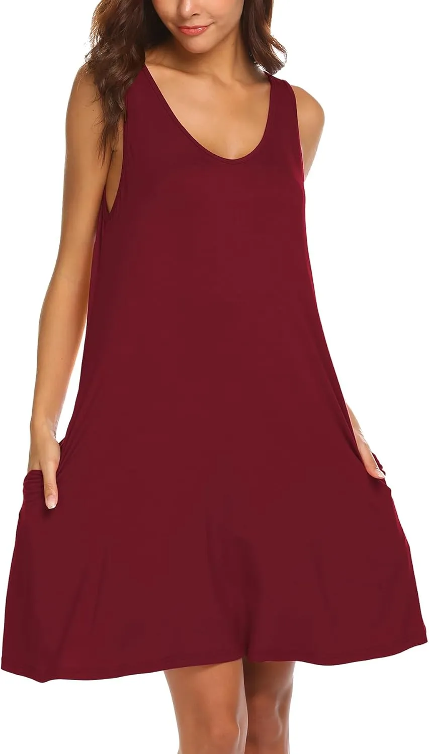 LuckyMore Women's Summer Sundresses Beach Cover Up Criss Cross Back Pocket Swing T-Shirt Dress S-3XL