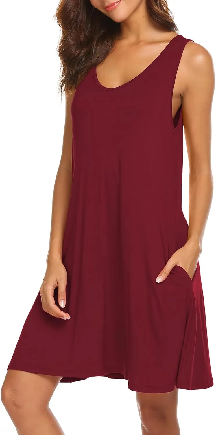 LuckyMore Women's Summer Sundresses Beach Cover Up Criss Cross Back Pocket Swing T-Shirt Dress S-3XL