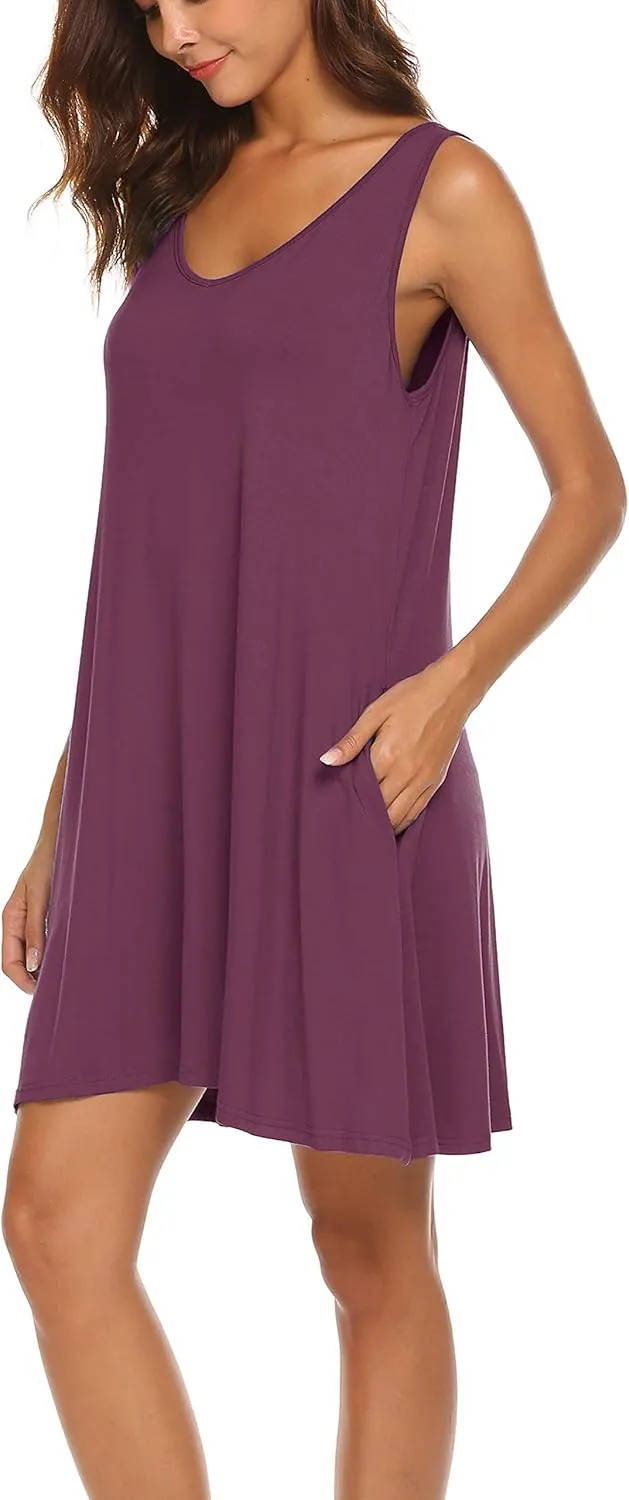 LuckyMore Women's Summer Sundresses Beach Cover Up Criss Cross Back Pocket Swing T-Shirt Dress S-3XL