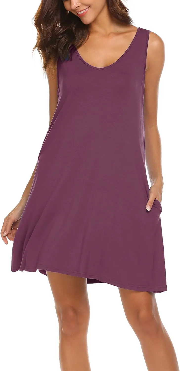 LuckyMore Women's Summer Sundresses Beach Cover Up Criss Cross Back Pocket Swing T-Shirt Dress S-3XL