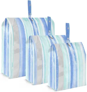 Luggage Space Saver, Luggages Management Personnel, Blue Green Stripes, With Zipper, 3 Set Travel Packing Cubes For Suitcases, Garment Bag Closet Storage