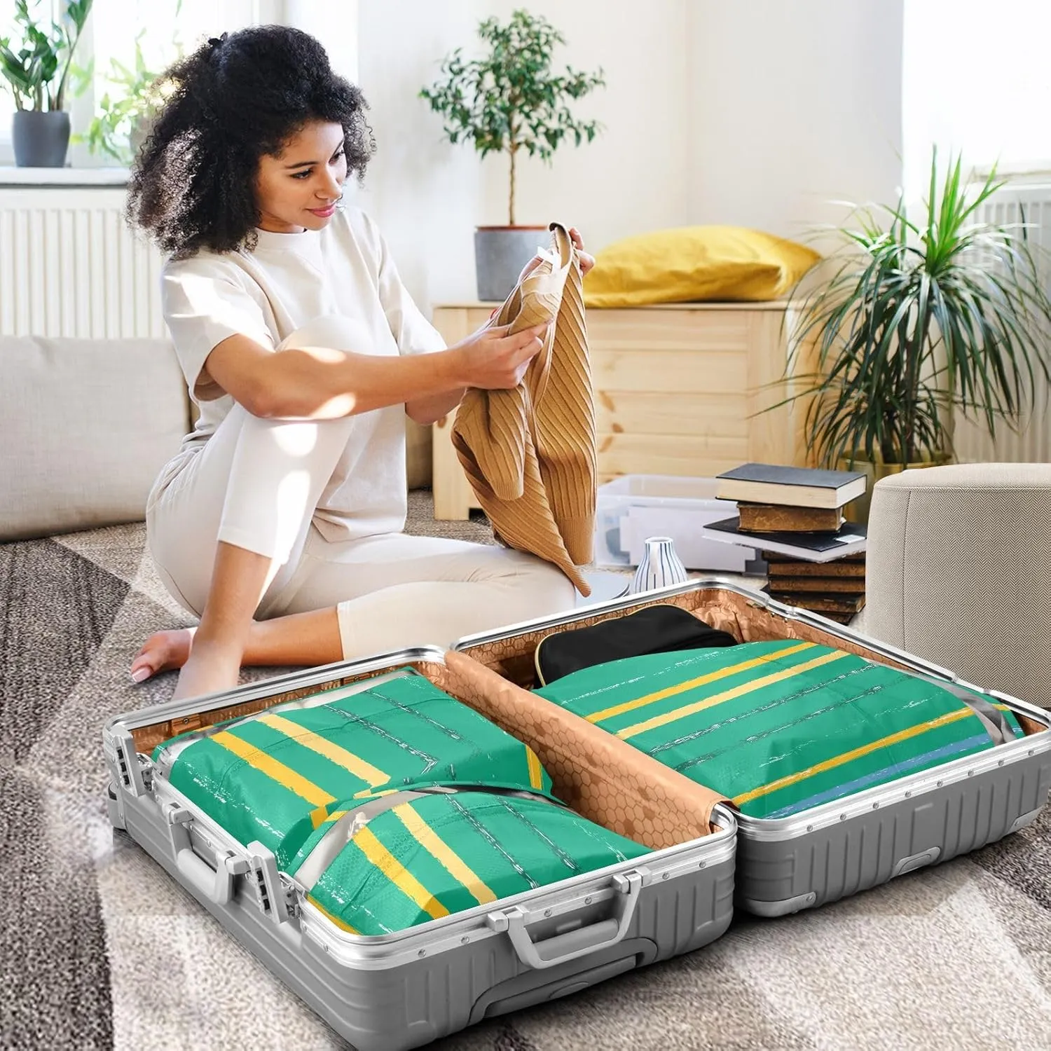 Luggage Space Saver, Luggages Management Personnel, Colored Stripes, With Zipper, 3 Set Travel Packing Cubes For Suitcases, Garment Bag Closet Storage