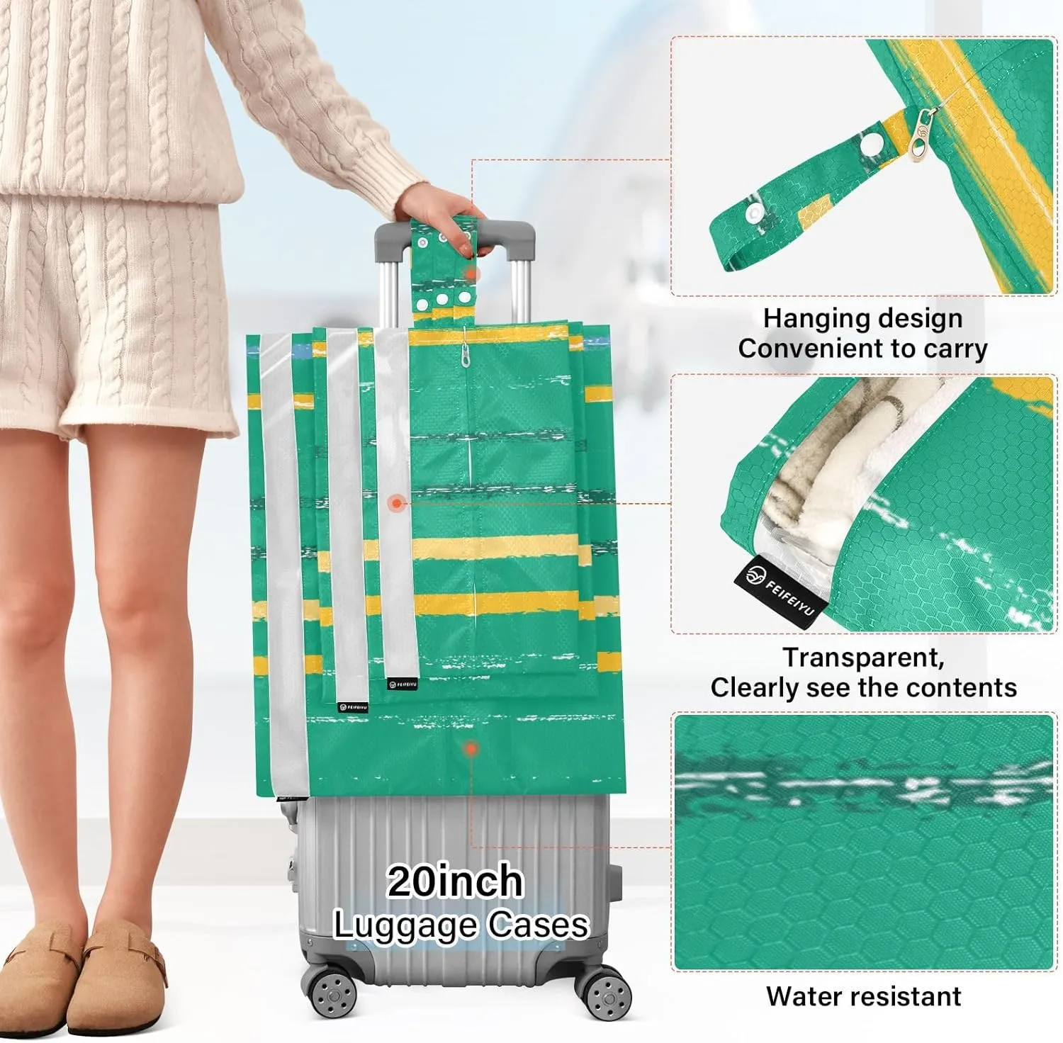 Luggage Space Saver, Luggages Management Personnel, Colored Stripes, With Zipper, 3 Set Travel Packing Cubes For Suitcases, Garment Bag Closet Storage