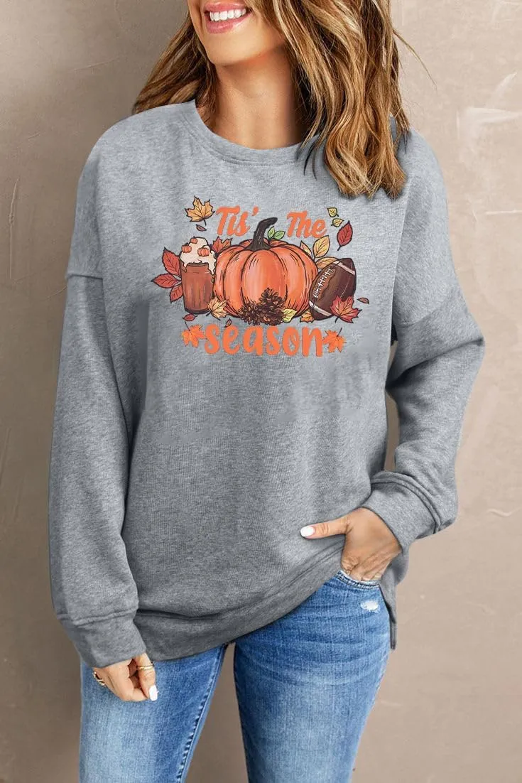 LUKYCILD Fall Sweatshirts for Women Tis The Season Fall Sweatshirt Oversized Autumn Pumpkin Shirt Football Game Day Shirts