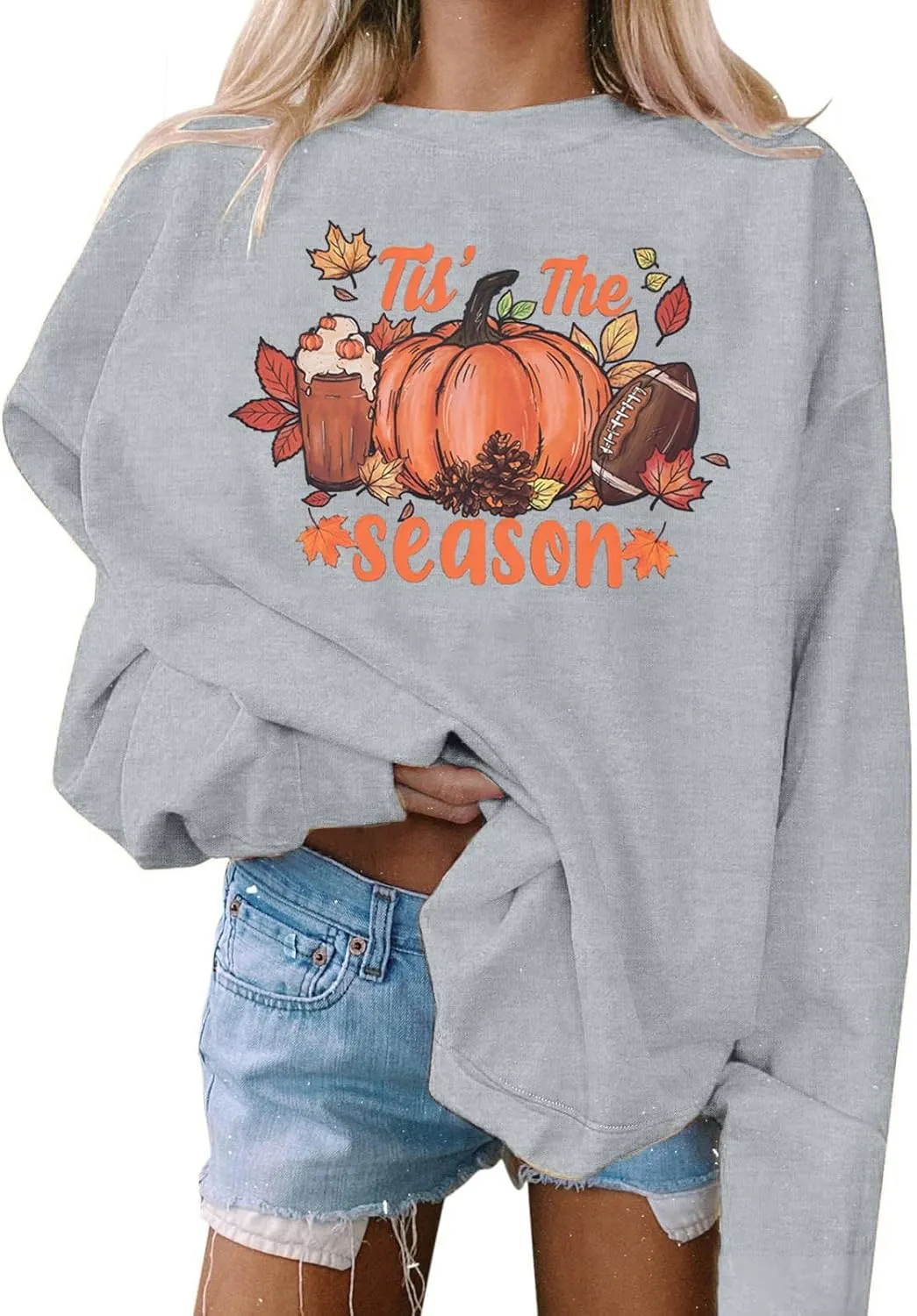 LUKYCILD Fall Sweatshirts for Women Tis The Season Fall Sweatshirt Oversized Autumn Pumpkin Shirt Football Game Day Shirts