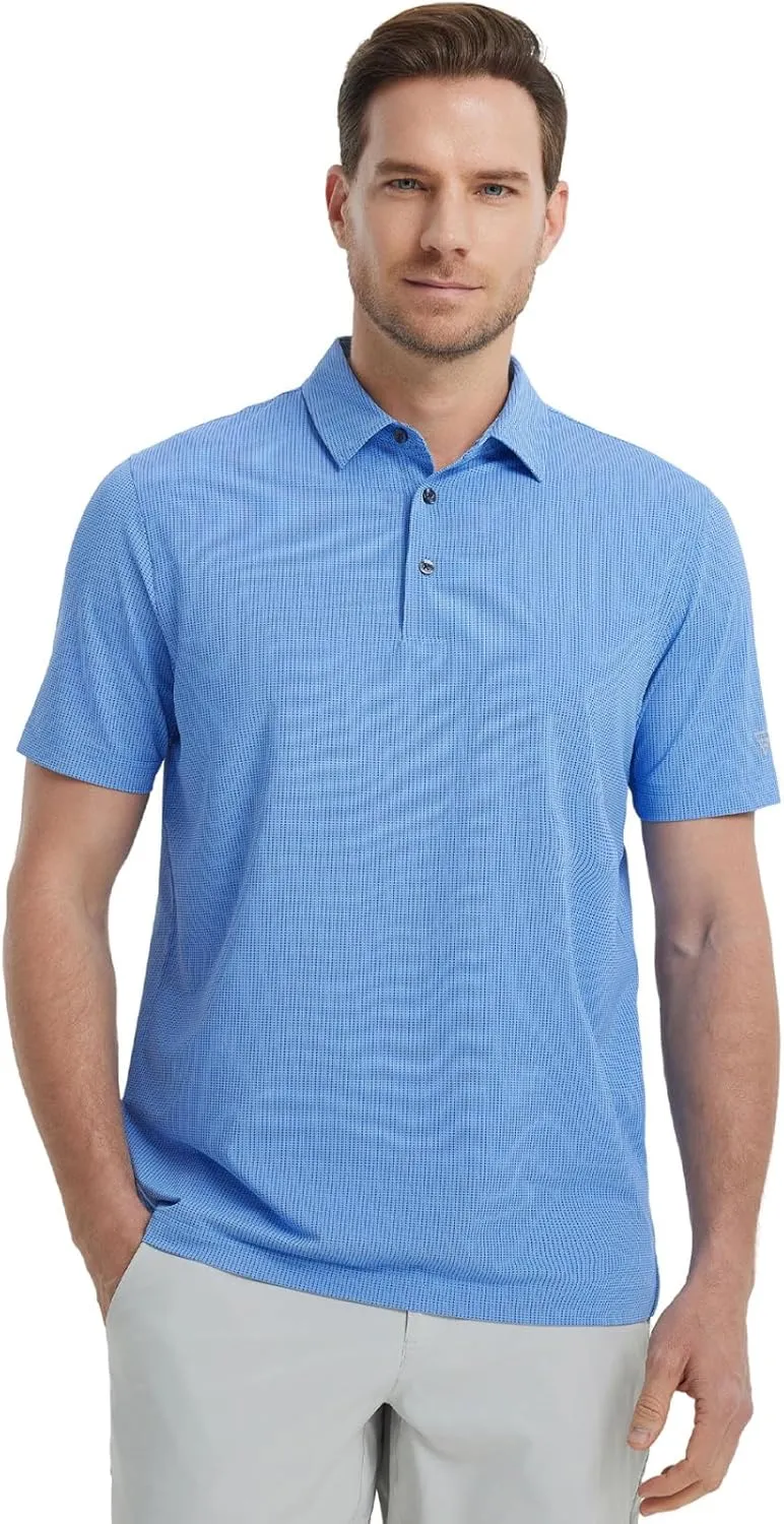 M MAELREG Mens Polo Shirts Short Sleeve Quick Dry Moisture Wicking Athletic Performance Jacquard Collared Golf Shirt for Men