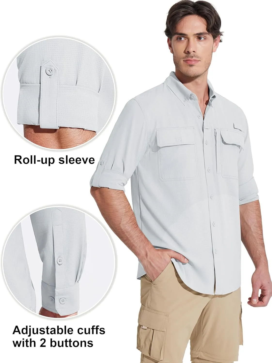 MAGCOMSEN Men's Sun Protection Fishing Shirts Long Sleeve UPF 50  Quick Dry Cooling Button Down Shirt for Hiking Safari