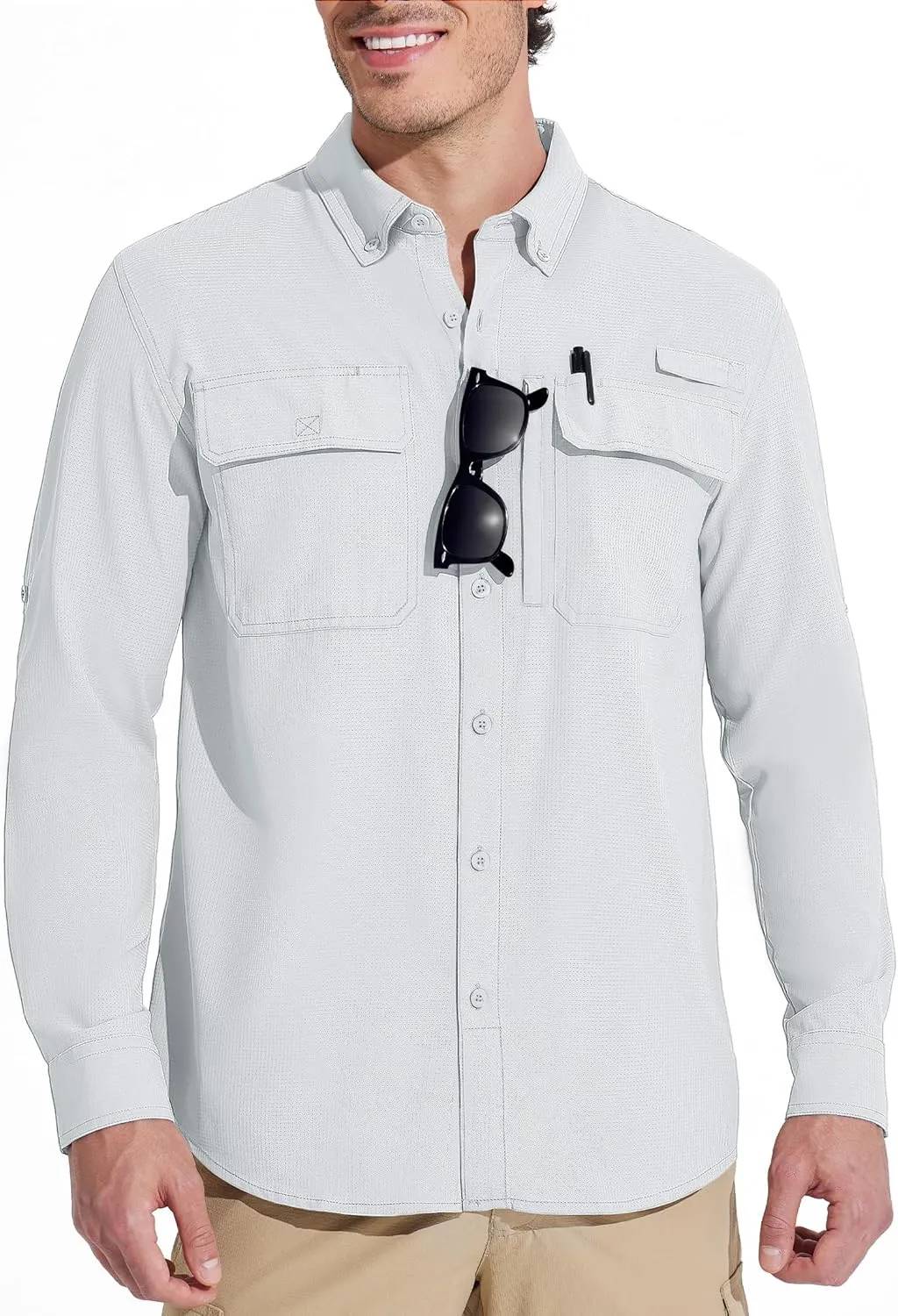MAGCOMSEN Men's Sun Protection Fishing Shirts Long Sleeve UPF 50  Quick Dry Cooling Button Down Shirt for Hiking Safari