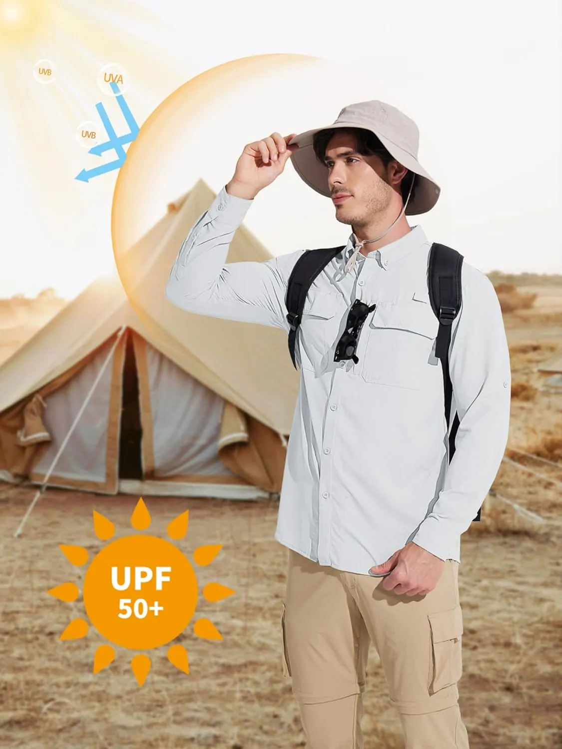 MAGCOMSEN Men's Sun Protection Fishing Shirts Long Sleeve UPF 50  Quick Dry Cooling Button Down Shirt for Hiking Safari