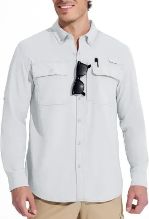 MAGCOMSEN Men's Sun Protection Fishing Shirts Long Sleeve UPF 50  Quick Dry Cooling Button Down Shirt for Hiking Safari