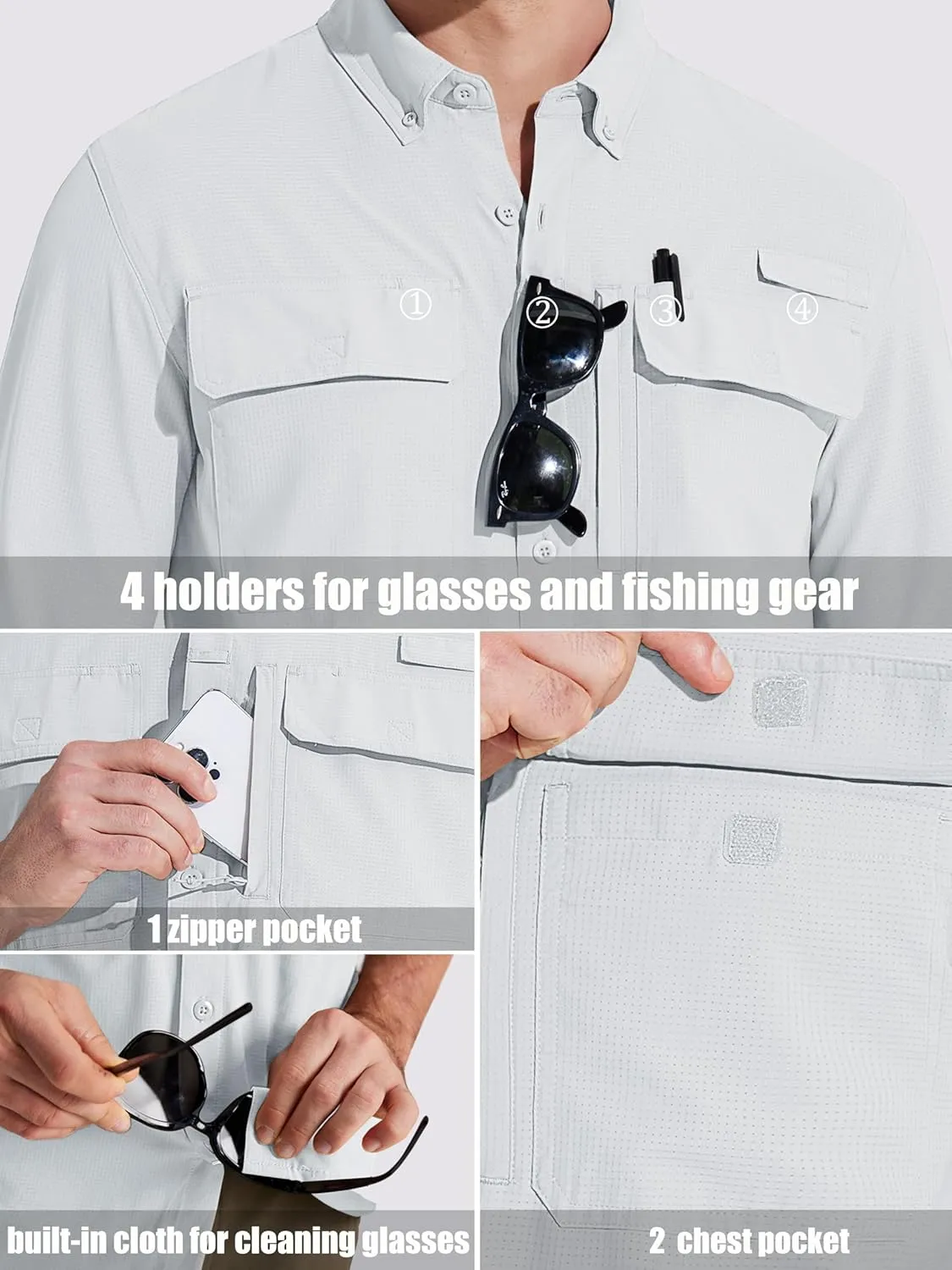 MAGCOMSEN Men's Sun Protection Fishing Shirts Long Sleeve UPF 50  Quick Dry Cooling Button Down Shirt for Hiking Safari