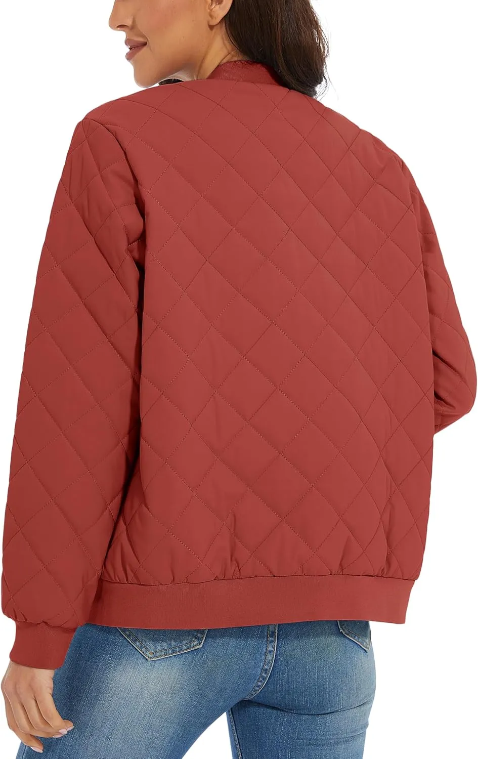 MAGCOMSEN Women's Diamond Quilted Jackets Lightweight Casual Bomber Jacket Warm Cotton Padded Coats with 2 Pockets