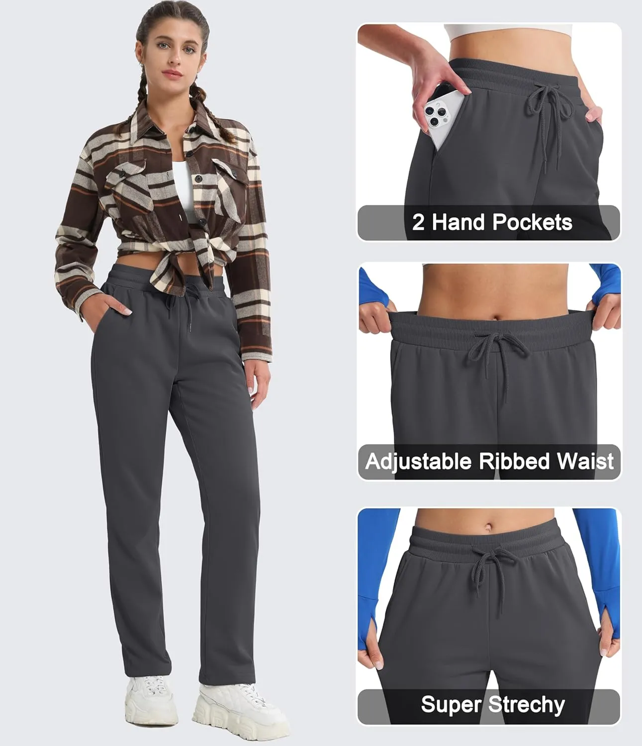 MAGCOMSEN Women's Sherpa Lined Sweatpants Winter Warm Fleece Pants Water Resistant Thermal Pants for Lounge Outdoor Snow