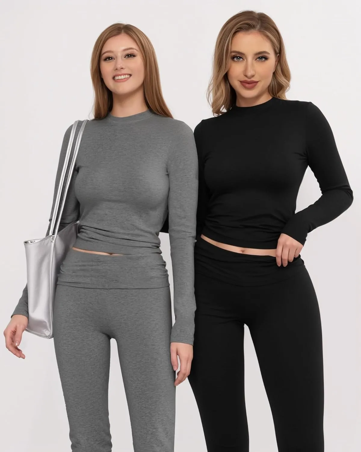 MANGOPOP 2 Piece Lounge Sets for Women Fold Over Flare Pants Long Sleeve Shirts Casual Outfits