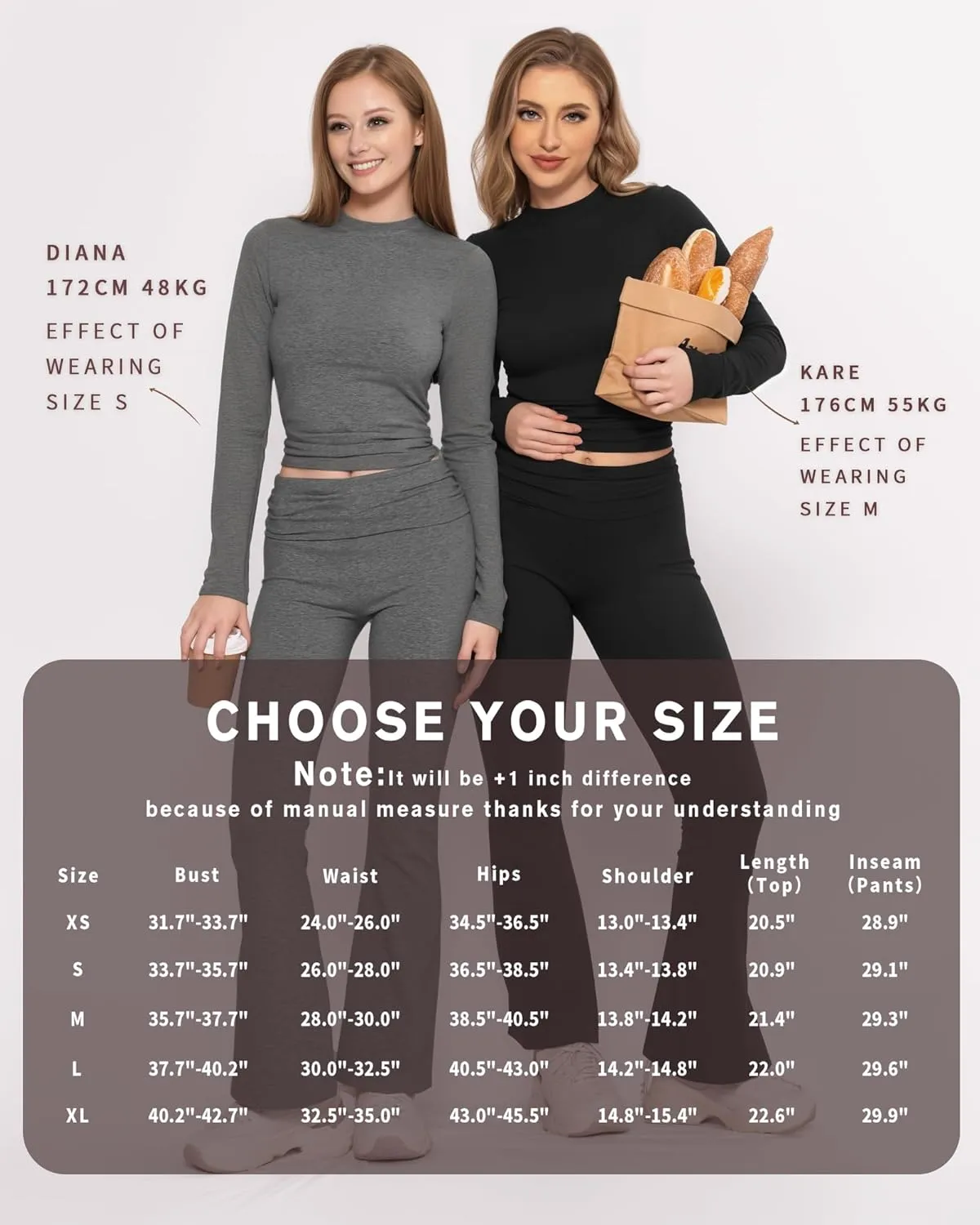MANGOPOP 2 Piece Lounge Sets for Women Fold Over Flare Pants Long Sleeve Shirts Casual Outfits