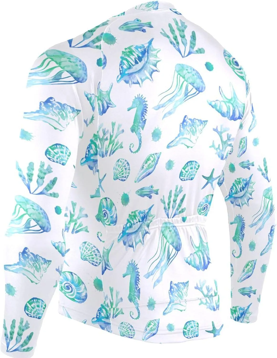 Marine Tropical Seashells Men's Cycling Jersey Moisture Wicking and Breathable Quick Dry with 3 Rear Pockets