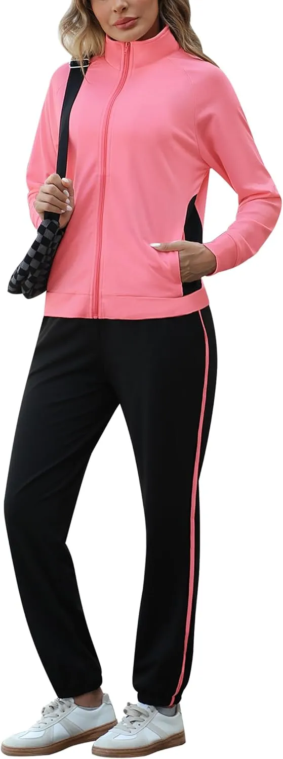 Marvmys Ladies Sweatsuits Sets Zip Front Track Suit Women Sweat Suits 2 Piece Zip Up Sportswear Activewear Set Dusty Rose XXL