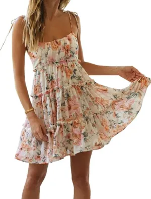 Melliflo Women's Boho Floral Spaghetti Strap Mni Dress Corset Ruffle Hem Flowy Sundress Casual Sleeveless Summer Beach Dress