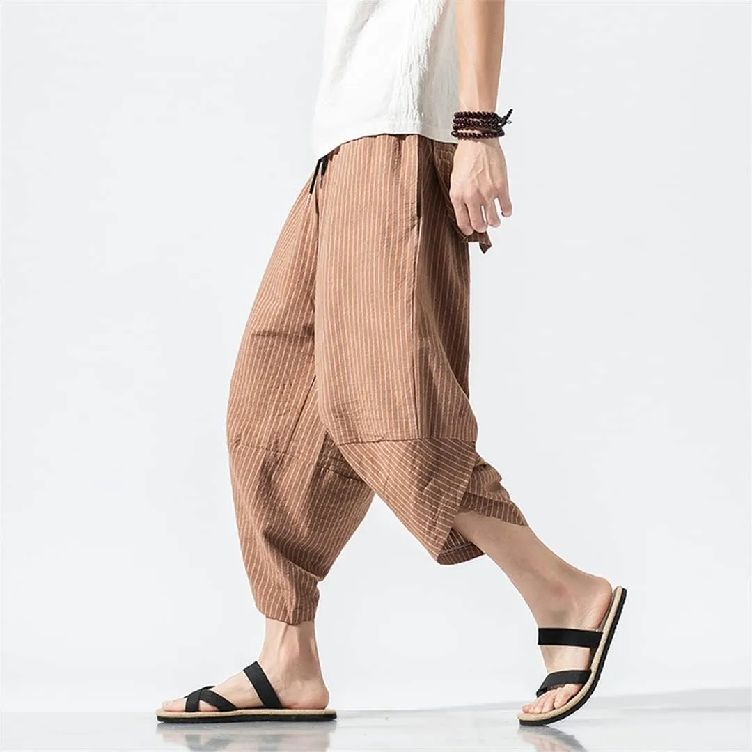 Men Cotton Harem Pants Hip Hop Trousers Cross Bloomers Calf-Length Pants Joggers Streetwear Pants