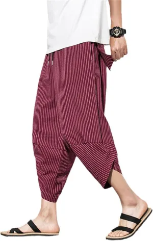 Men Cotton Harem Pants Hip Hop Trousers Cross Bloomers Calf-Length Pants Joggers Streetwear Pants