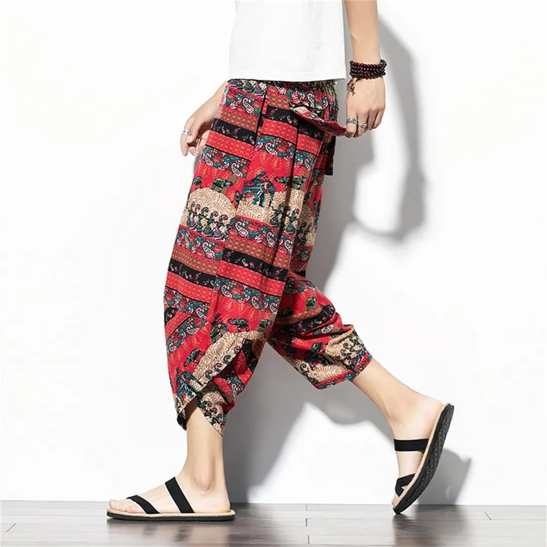 Men Cotton Harem Pants Hip Hop Trousers Cross Bloomers Calf-Length Pants Joggers Streetwear Pants