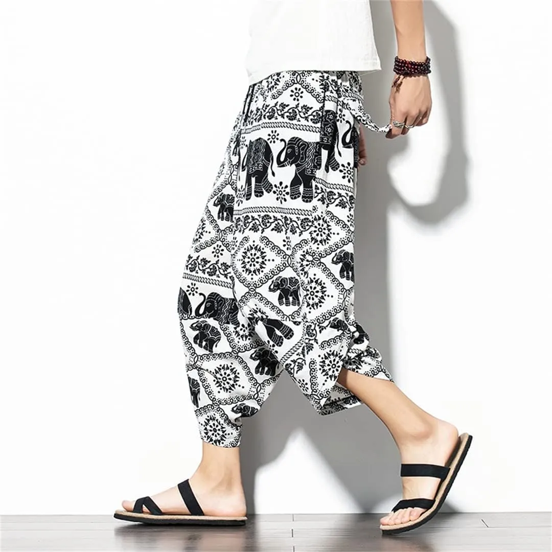 Men Cotton Harem Pants Hip Hop Trousers Cross Bloomers Calf-Length Pants Joggers Streetwear Pants
