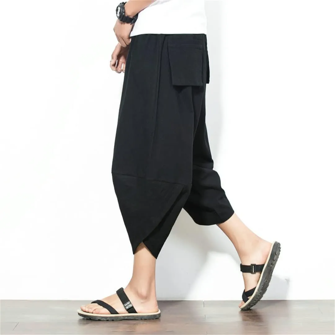 Men Cotton Harem Pants Hip Hop Trousers Cross Bloomers Calf-Length Pants Joggers Streetwear Pants