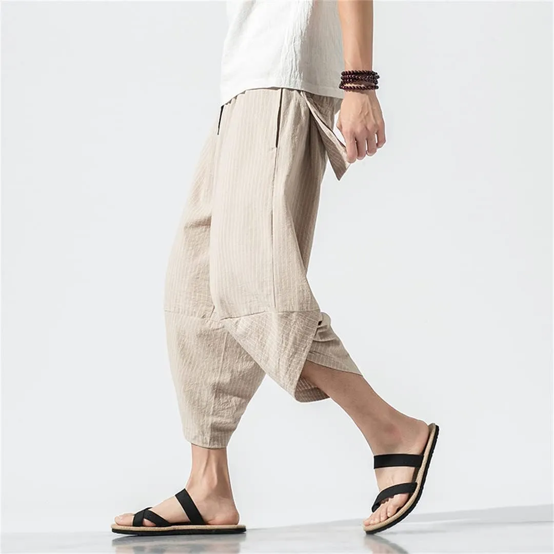 Men Cotton Harem Pants Hip Hop Trousers Cross Bloomers Calf-Length Pants Joggers Streetwear Pants
