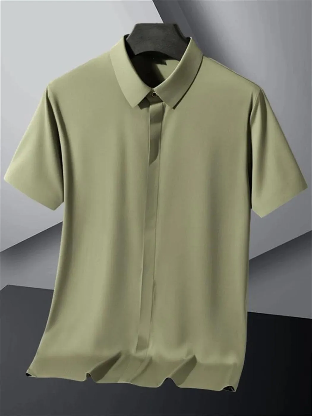 Men Summer Short Sleeve Shirt Breathable Solid Ice Silk Quick Dry Slim Fit Casual Golf Shirts