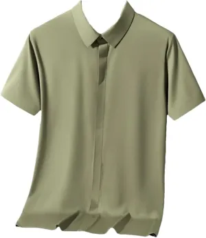 Men Summer Short Sleeve Shirt Breathable Solid Ice Silk Quick Dry Slim Fit Casual Golf Shirts