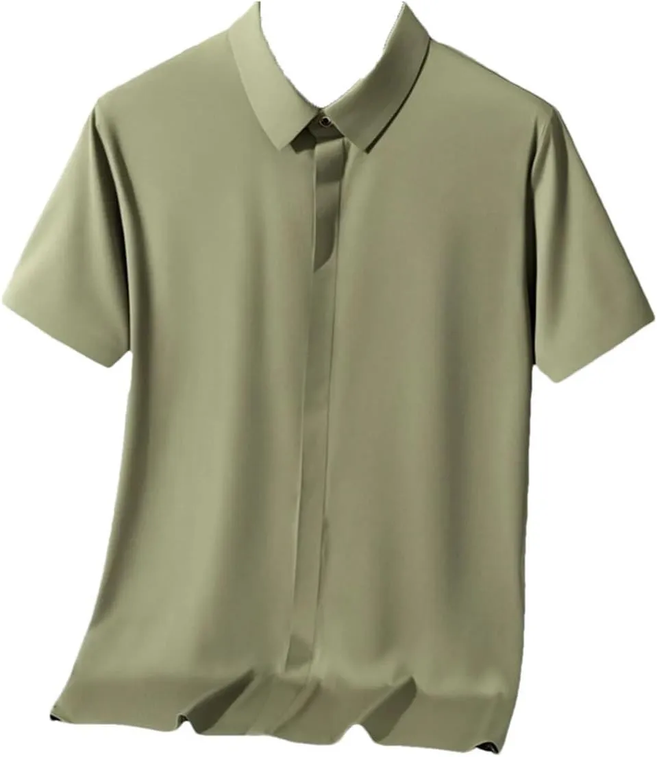 Men Summer Short Sleeve Shirt Breathable Solid Ice Silk Quick Dry Slim Fit Casual Golf Shirts